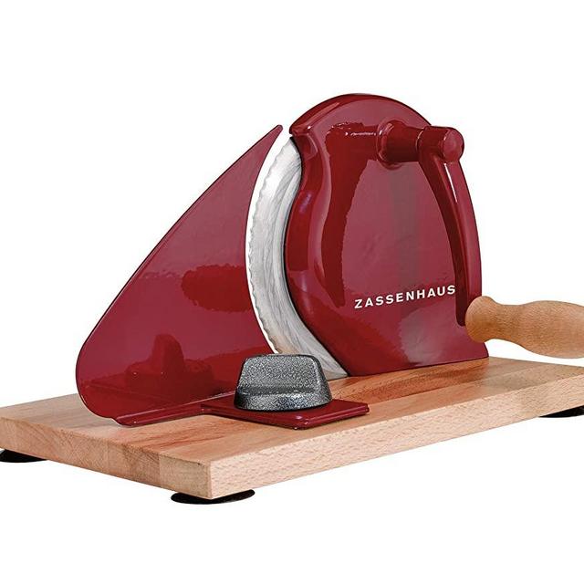 Zassenhaus Manual Bread Slicer, Classic Hand Crank Home Bread Slicer (Red)