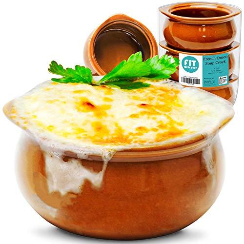 [6 Pack] 10 Oz French Onion Soup Crock - Brown Premium Ceramic Porcelain Bowls, Microwave Oven Safe, For Soup, Stews, Chilis, Baked Beans, Mac and Cheese