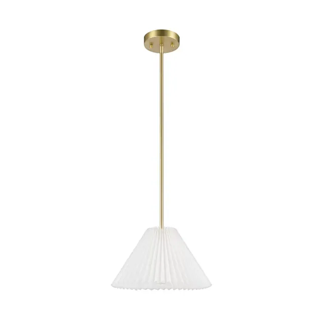 Globe Electric Matte Brass Pendant Lighting with Off-White Pleated Fabric Shade by Novogratz x Globe: ETL Listed, Iron Body, Adjustable Height