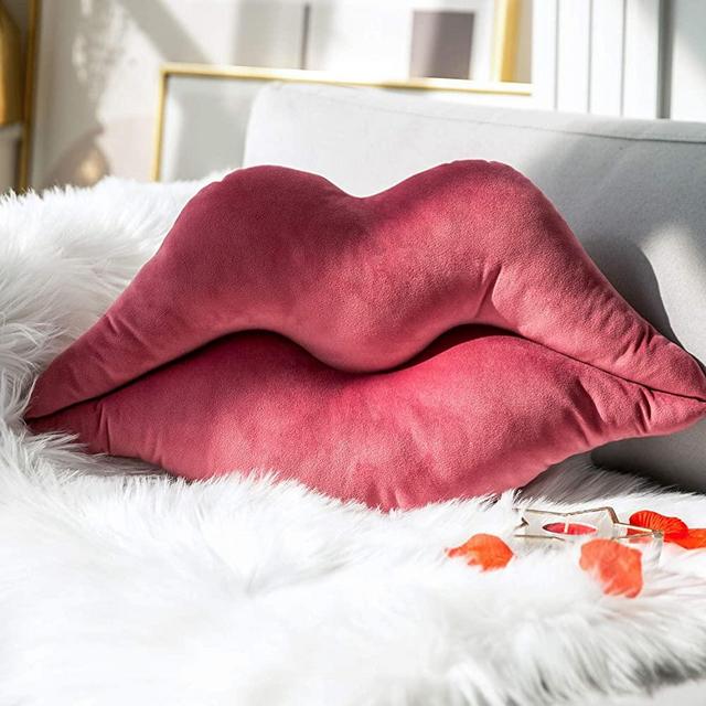 Ashler 3D Lips Throw Pillows Valentine's Day Smooth Soft Velvet Insert Included Cushion for Couch Bed Living Room, Pink, 20 X 11 inches
