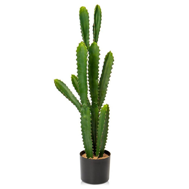 DILATATA 32.5" Tall Fake Cactus Plant Potted 'Euphorbia Accruensis' - Large Artificial Cactus for Home, Garden, Office Decor - Housewarming Gifts