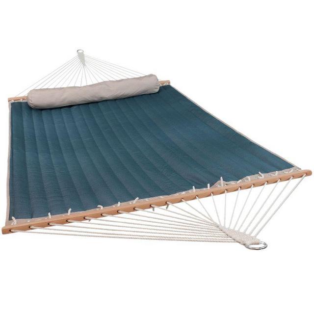 Sunnydaze Outdoor 2 Person Quilted Fabric Hammock with Spreader Bars and Detachable Pillow - 440 lb Weight Capacity - Tidal Wave