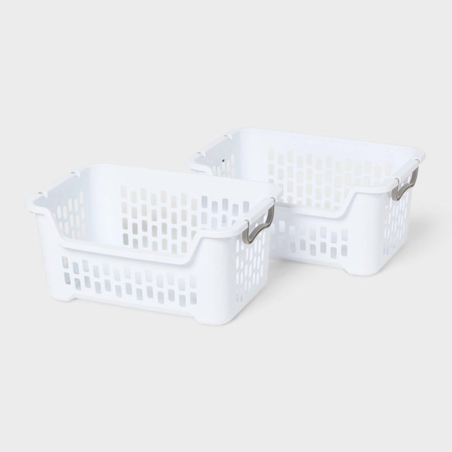 2pk Stacking Laundry Basket White - Brightroom™