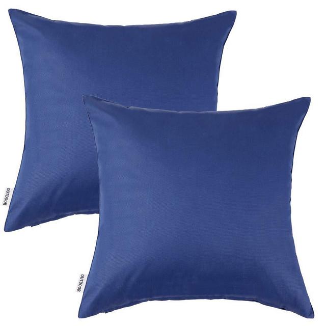 MIULEE Pack of 2 Decorative Outdoor Waterproof Pillow Covers Square Garden Cushion Sham Throw Pillowcase Shell for Patio Tent Couch 16x16 Inch Navy Blue