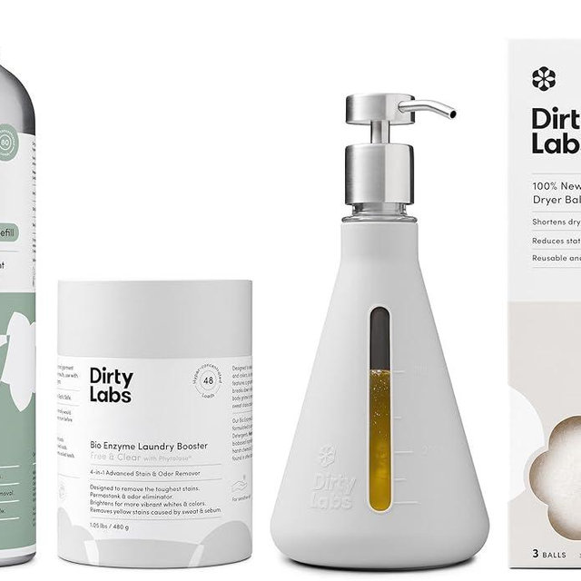 Dirty Labs | Sustainable Starter Set | Signature Detergent, Laundry Booster, Refill Pump, & Dryer Balls | Hyper-Concentrated | High Efficiency & Standard Machine Washing | Nontoxic, Biodegradable