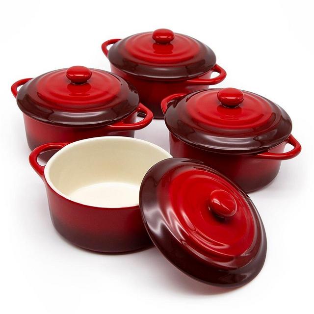 Kook 12 oz. Ceramic Oval Mini Casseroles Dishes with Lids (Set of 4)