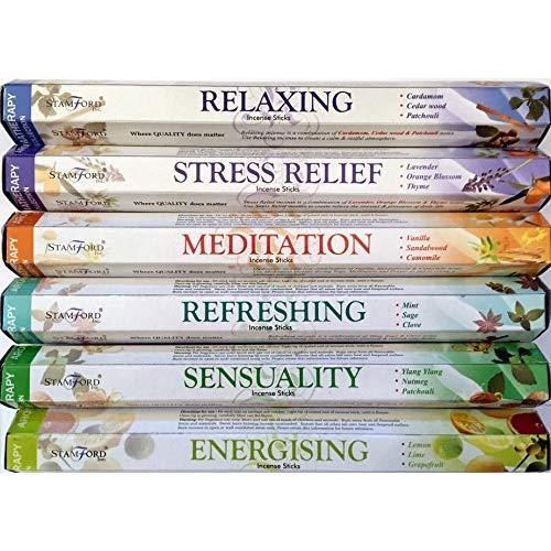 120 Sticks of Stamford Premium Aromatherapy Hex Range Incense Sticks - Relaxing, Stress Relief, Meditation, Refreshing, Sensuality & Energising Incense gift pack. by Stamford
