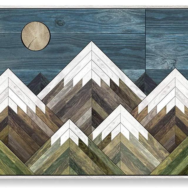 Canvas Print Rustic Modern Farmhouse Geometric Large Living Room Bedroom Wall Art on Canvas Mountain Home Dècor 36x24 Hi-Res Print in White Woodgrain Frame Ready to Hang