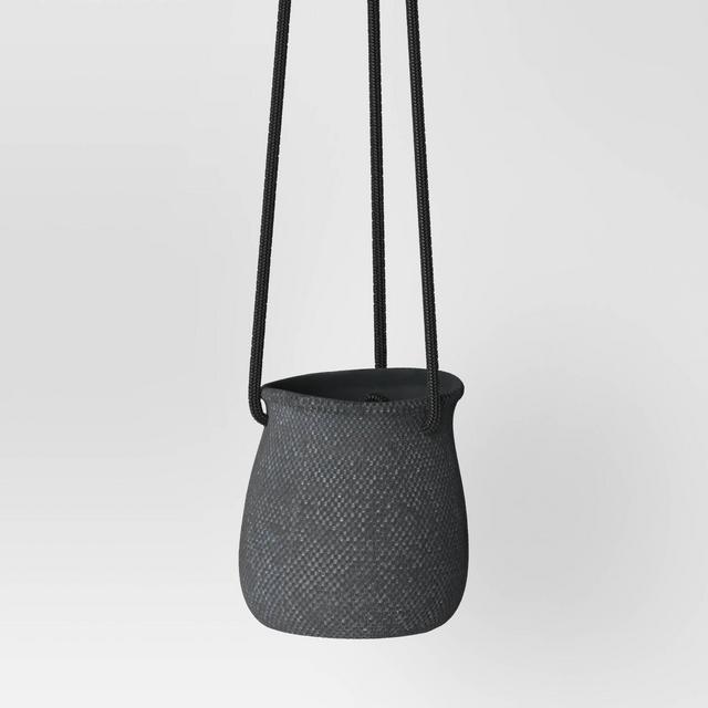 5.5" Ceramic Hanging Textured Freeform Indoor/Outdoor Planter Dark Gray - Threshold™