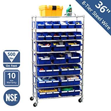 Seville Classics Commercial 8-Tier UltraZinc/Blue NSF 24-Bin Rack Storage System