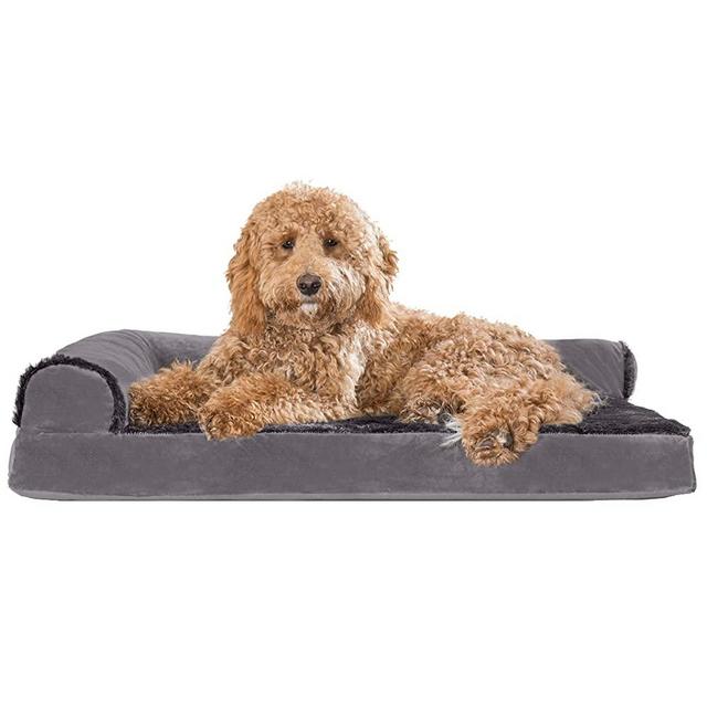 Furhaven Orthopedic CertiPUR-US Certified Foam Pet Beds for Small, Medium, and Large Dogs and Cats - Two-Tone L Chaise, Southwest Kilim Sofa, Faux Fur Velvet Sofa Dog Bed, and More
