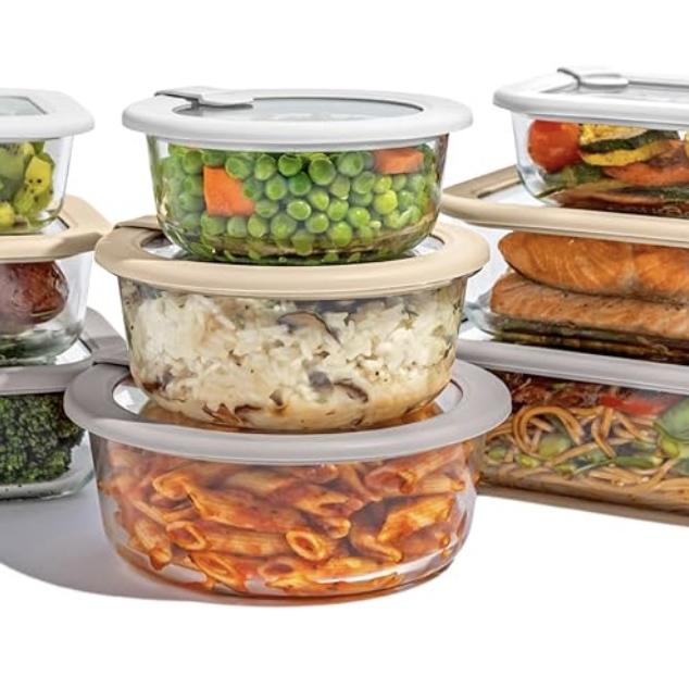Bentgo Signature Leak-Proof Glass Food Storage - 18-Piece Set, 1-Compartment Plastic-Free Containers with Airtight Glass Lids, BPA-Free, Microwave, Freezer, Oven & Dishwasher Safe (White Stone)