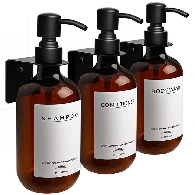 Shampoo Dispenser for Shower Wall 3 Chamber - Drill Free Shower Soap  Dispenser Wall Mount with Waterproof Labels - 3 Bottles 3 Wall Mounts -  Olive