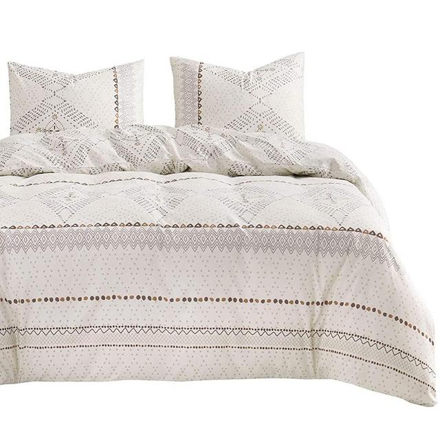 Wake In Cloud - Beige Boho Comforter Set, Aztec Diamond Shape Bohemian Pattern Printed on Ivory Cream, Soft Microfiber Bedding (3pcs, Full Size)