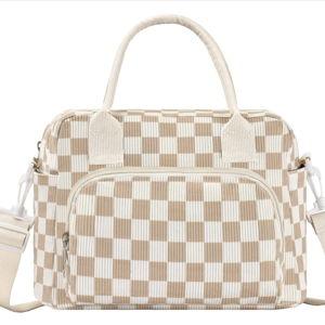 Lunch Bag Women Lunch Box for Women Adult Cute Insulated Lunch Bag Lager Cooler Lunch Tote Bags for Work Picnic (Beige-Brown Plaid)