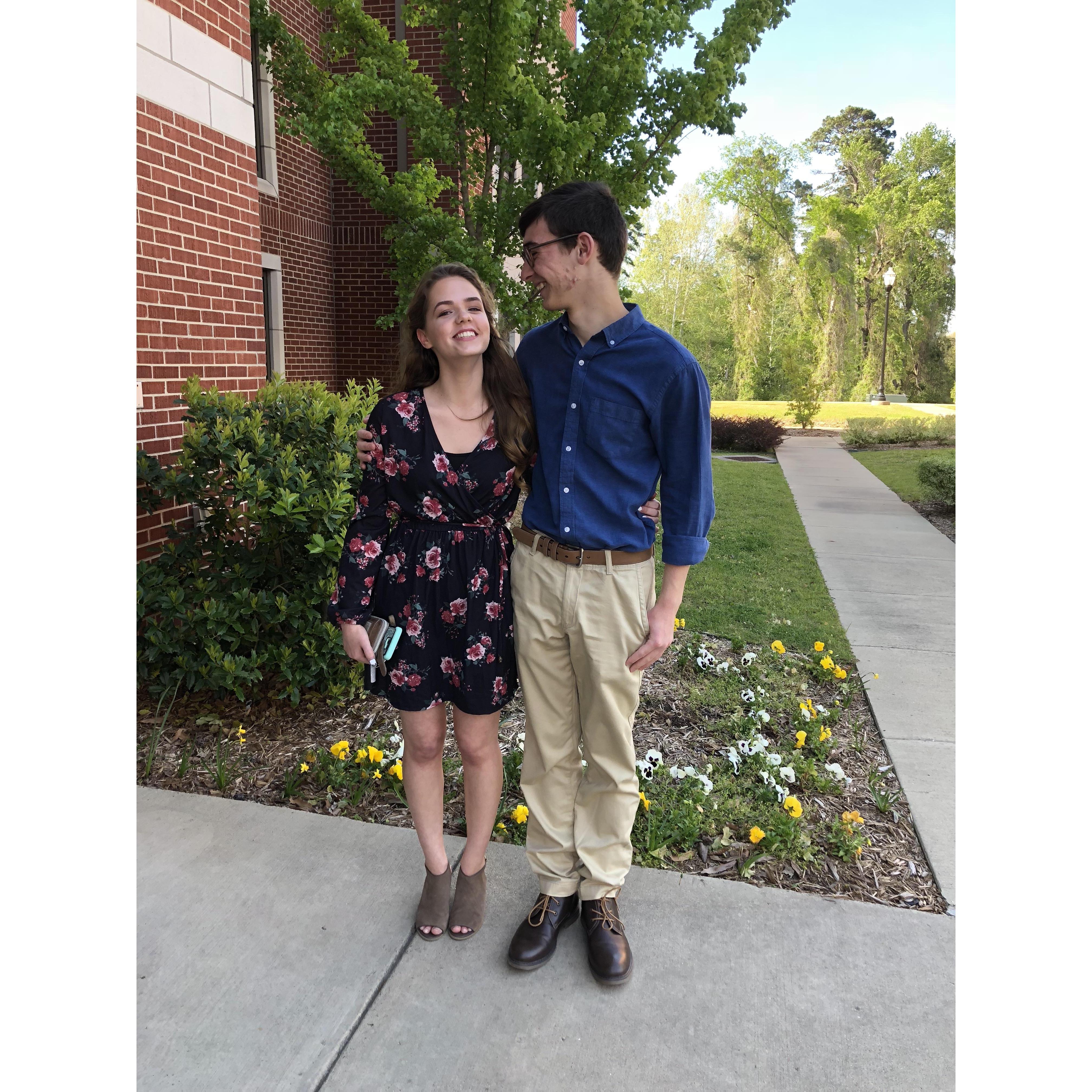 Rio took this photo of us right before we departed on our first date. We went to dinner at Red Door in Little Rock, then explored the Riverside at sunset.