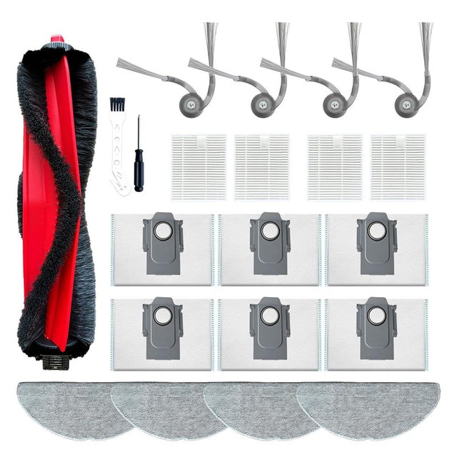 FKDJNIC Q7 M5 Plus Replacement Parts for Roborock Q7 M5+, Q7 L5+ Series Vacuum Robot Accessories Kit,1 Main Roller Brush 4 Side Brushes 4 Hepa Filters 4 Mop Pads 6 Dust Bags 1 Screwdriver 1 Clean tool