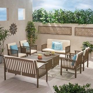 Carolina Acacia 8-piece Outdoor Sofa Set by Christopher Knight Home - Grey Finish + Cream