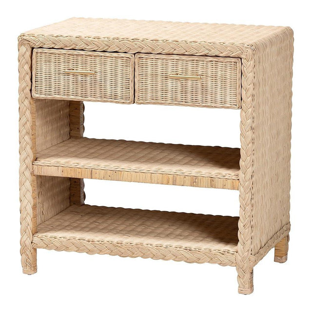 Bali & pari Lanica Japandi Sun Bleached Rattan 2-Drawer Console Table
