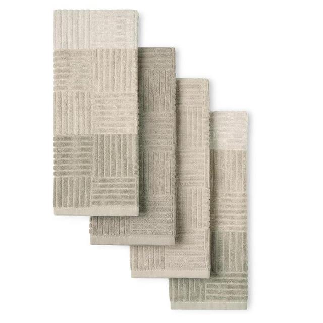 TOWN & COUNTRY BASICS Basketweave Terrycloth Kitchen Towel 4-Pack Set, Absorbent 100% Cotton, Machine Washable, Beige, 16"x28"