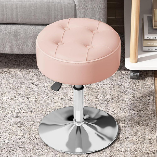ACEQLYT® Adjustable Swivel Pink Vanity Stool Vanity Chair for Makeup Room, Bathroom, Living Room, Bedroom, Small Ottoman Stool for Vanity, Comfortable, Sturdy, Easy to Assemble