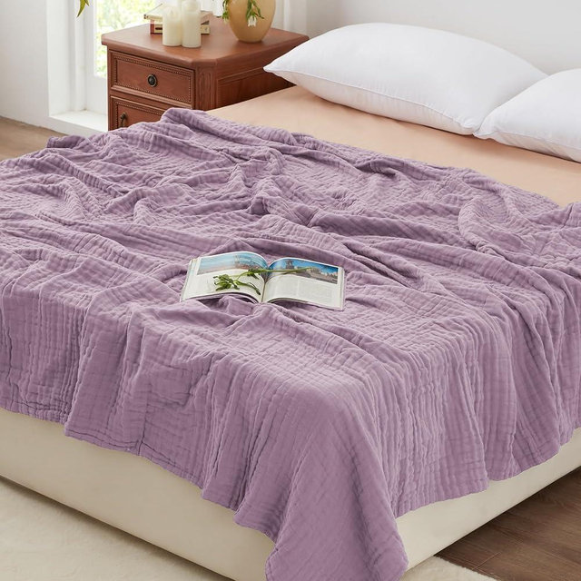 Love's cabin 6 Layer 100% Cotton Muslin Blanket, 108"x90" Muslin King Size Blanket for Bed Couch, Lightweight and Breathable Cotton Gauze for Adult, Lavender