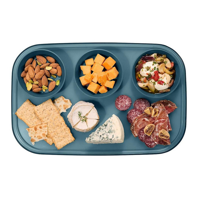 madesmart dipware 3 Bowl Serving Tray, Stackable & Removable Dip Bowls for Charcuterie, Guacomole, Snacks, Veggies, Premium Dishwasher & Microwave Safe, Multipurpose Plate & Bowl, Midnight