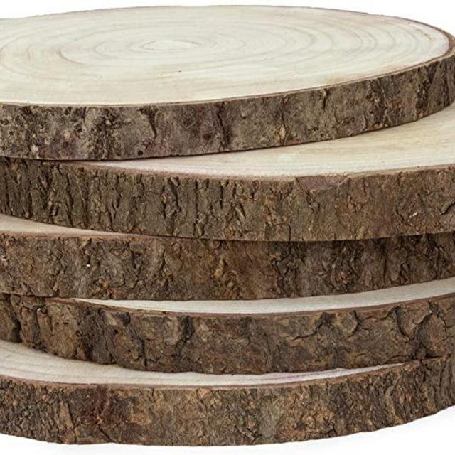 KARAVELLA Large Wood Slices for Centerpieces - 5 Pack Wood Centerpieces for Tables, 11 to 13 inches, Rustic Wedding Centerpiece, Natural Wood Slabs w/Minor bark Loss
