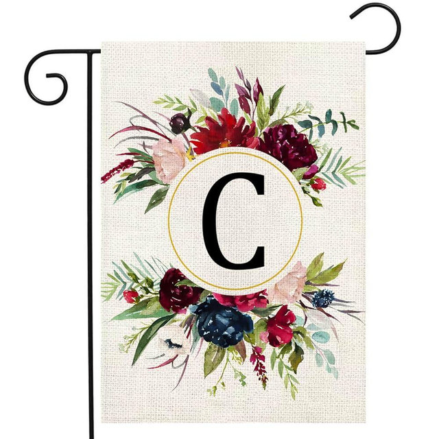 Monogram Letter C Garden Flags, Summer Garden Flag 12x18 Double Sided Floral Yard Flags Small Burlap Family Last Name Initial Garden Flag for Outside Decorations(C)