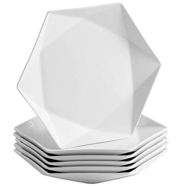 MITBAK 10.5" Porcelain Dinner Plates | Set of 6 Elegant Diamond Shaped Natural White Dinnerware Set For Dinner, Holidays, Restaurant, Salad, Dessert | White Dishes Make An Excellent Gift Idea