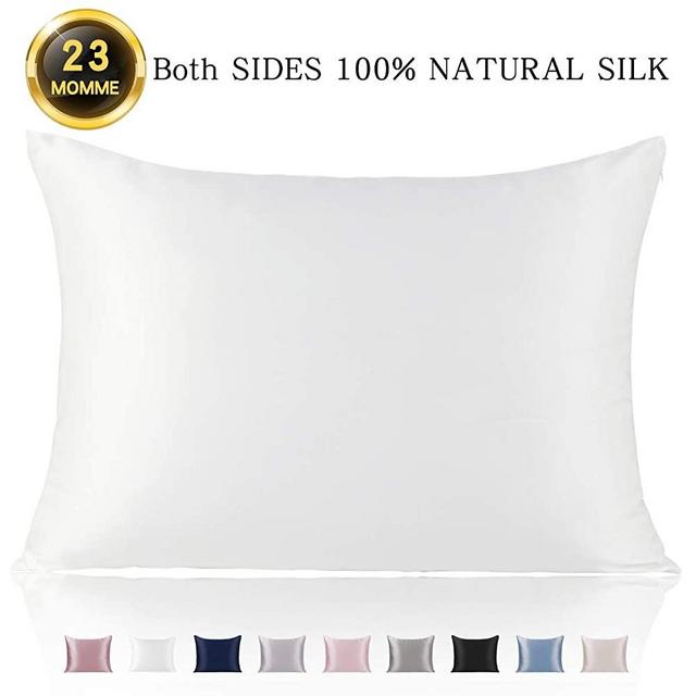Adubor 100% Mulberry Silk Pillowcase for Hair and Skin with Hidden Zipper, Both Side 23 Momme Silk, 600 Thread Count Hypoallergenic (20×26inch, Standard Size, Ivory White, 1pc)