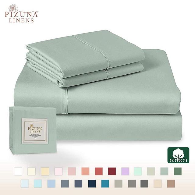 Pizuna 400 Thread Count Cotton Queen Size Sheets Set Sage, 100% Long Staple Cotton Sheets Set, Soft Sateen Best Cotton Bed Sheets Deep Pocket fit Upto 15 inch (100% Cotton Sea Foam Queen Sheet Set)