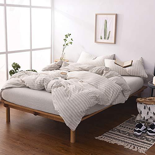 DONEUS Jersey Knit Cotton Striped Duvet Cover Set, Ultra Soft 3 Piece Bedding Set Full Comforter Cover with Pillow Shams Light Brown Queen Size