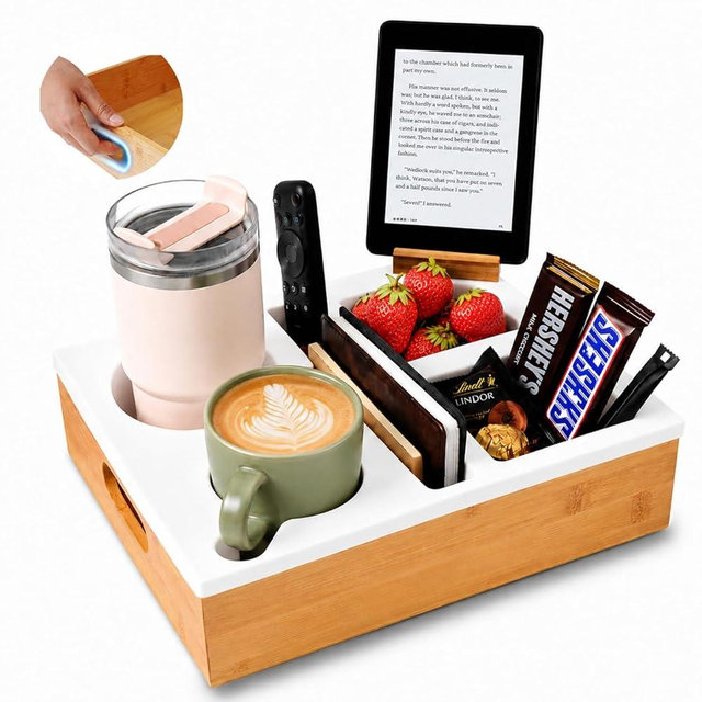 Couch Cup Holder, Wide Opening Couch Caddy for Bed Car Seat Beach Organizer with Handle, Silicone Drink Holder and Couch Tray Table for Snacks Beverage Remote, Waterproof Anti-Spill Sofa Cup Holder