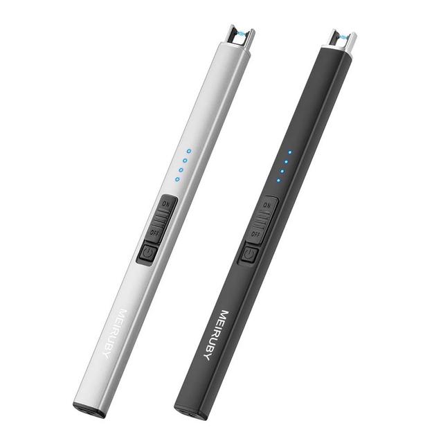 MEIRUBY 2 Pack Lighter Electric Lighter Candle Lighter Rechargeable USB Lighter Arc Lighters for Candle Camping Family Use, Black Silver