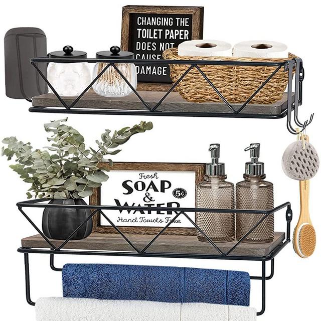 QEEIG Floating Shelves Bathroom Decor Shelf with Towel Bar Wall Mounted Shelfs Farmhouse Shelve (FS014)