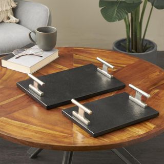 2-Piece Small Marble Decor Tray Set with Handles