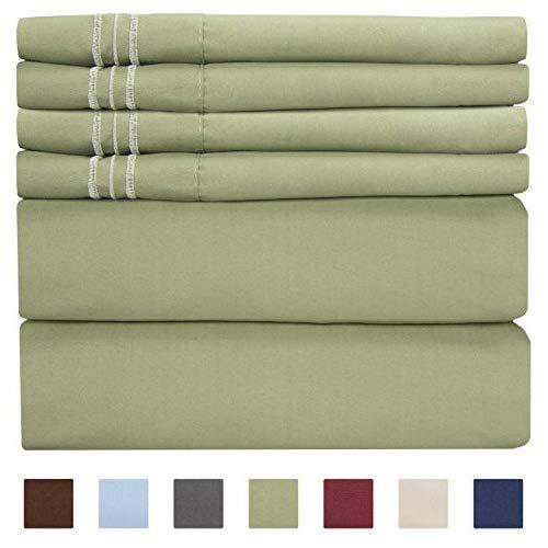 Queen Size Sheet Set - 6 Piece Set - Hotel Luxury Bed Sheets - Extra Soft - Deep Pockets - Easy Fit - Breathable & Cooling Sheets - Wrinkle Free - Green - Sage Green Bed Sheets - Queens Sheets - 6 PC