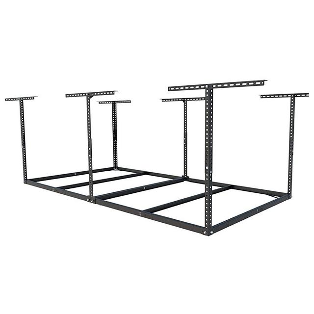 FLEXIMOUNTS 4x8 Overhead Garage Storage Rack without Decking Adjustable Ceiling Garage Rack Heavy Duty, 600lbs Weight Capacity 96" Length x 48" Width x (22''-40" Ceiling Dropdown), Black