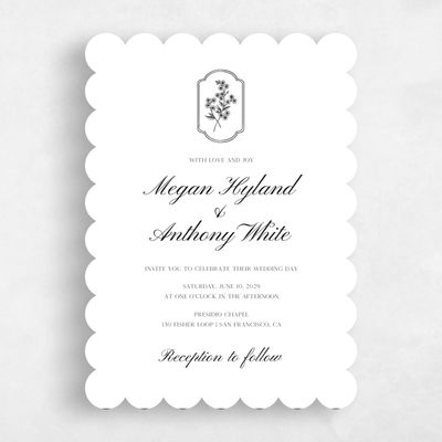White Scalloped Wedding Invitation - Pino Portrait