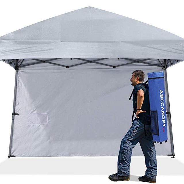 ABCCANOPY Outdoor Pop Up Canopy 10x10 Beach Camping Canopy with 1 Sun Wall, Bonus Backpack Bag, Stakes and Ropes, Gray