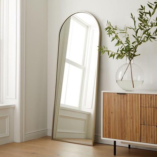 Metal Frame Arched Floor Mirror Brushed Nickel