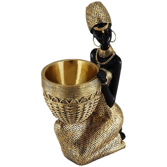Lescafita African Statues and Sculptures for Home Decor, Tribal Art Figurines for Living Room Decorations, Gold Vintage Aesthetic Ornament for Bookshelf and Tables, Housewarming Gifts for Women