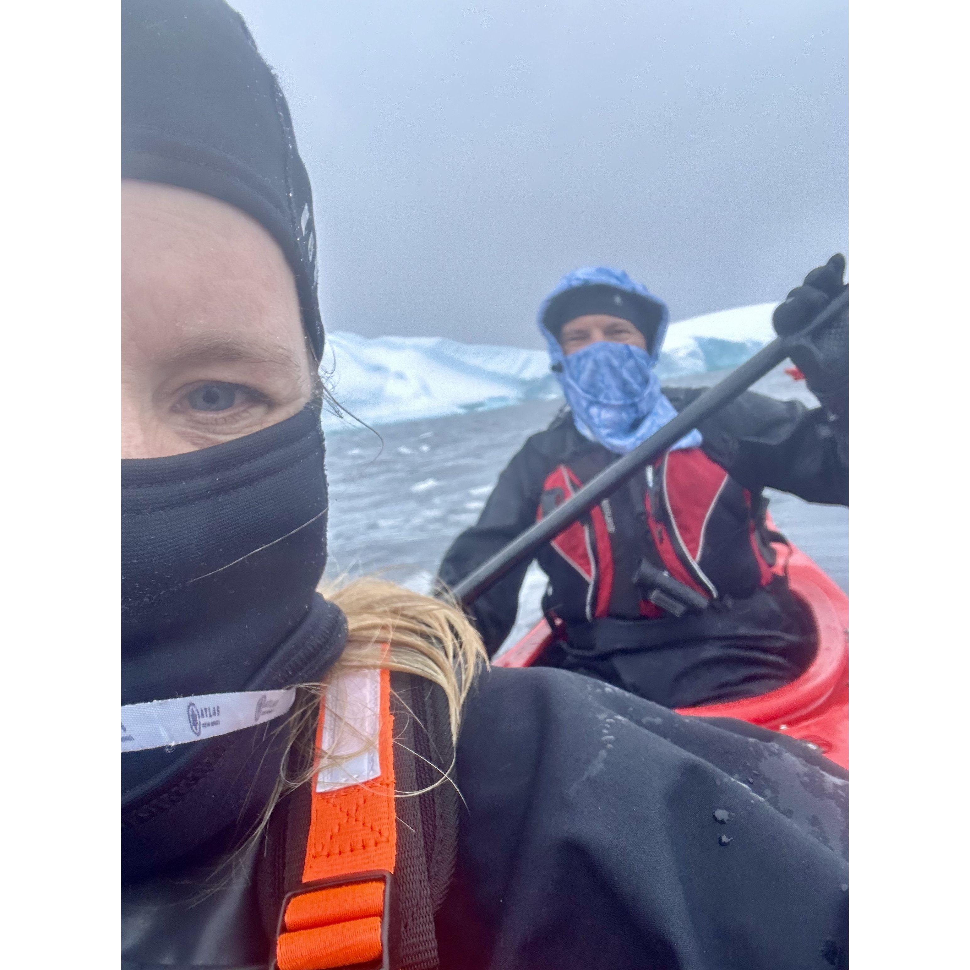 Kayaking in Antarctica with a lion seal