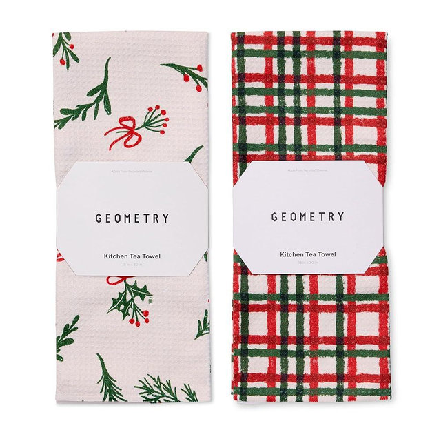 GEOMETRY Christmas Kitchen Towels - Quick Dry Microfiber Cloth Dish Towels for Kitchen Drying - Premium Quick Dry Towel 2-Pack Set - Deck The Holls