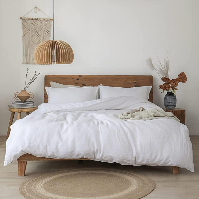 XZ XIFA White Linen Duvet Cover,100% Natural French Flax, Breathable & Durable Textured Bedding, Cooling Duvet Cover Sets 3pcs-1 Duvet Cover and 2 Pillow Shams (King Size)