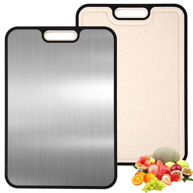Double-Sided Non Toxic Titanium Cutting Board for Kitchen – Raw Meat & Vegetables, Easy Clean, No Odor, Knife-Friendly Surface, Juice Groove, Dishwasher Safe Chopping Board,15" x 10"