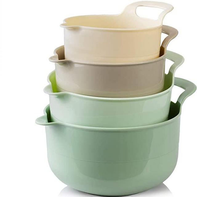 COOK WITH COLOR Mixing Bowls - 4 Piece Nesting Plastic Mixing Bowl Set with Pour Spouts and Handles (Ombre Mint)