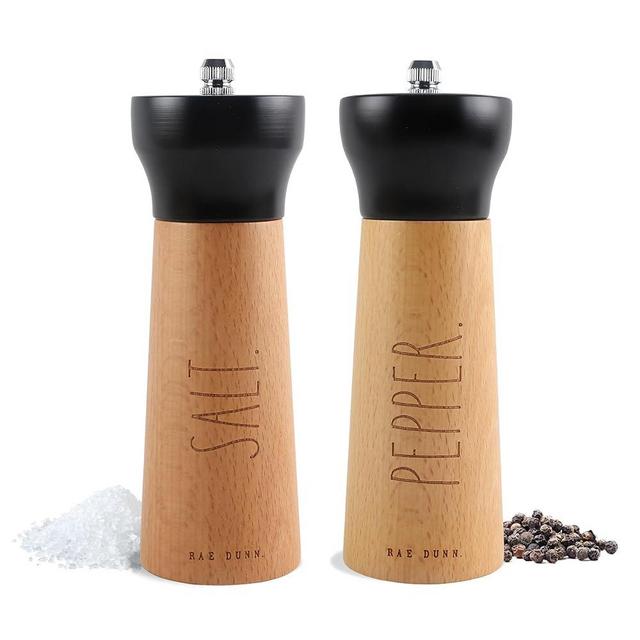 Rae Dunn Salt and Pepper Grinder Set of 2 - Bamboo Sea Salt Pepper Grinder - Classy Salt and Pepper Shakers - Pepper Mill & Salt Mill