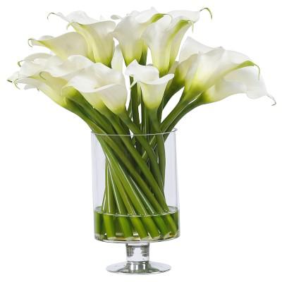 Faux White Calla Lily in Glass Vase